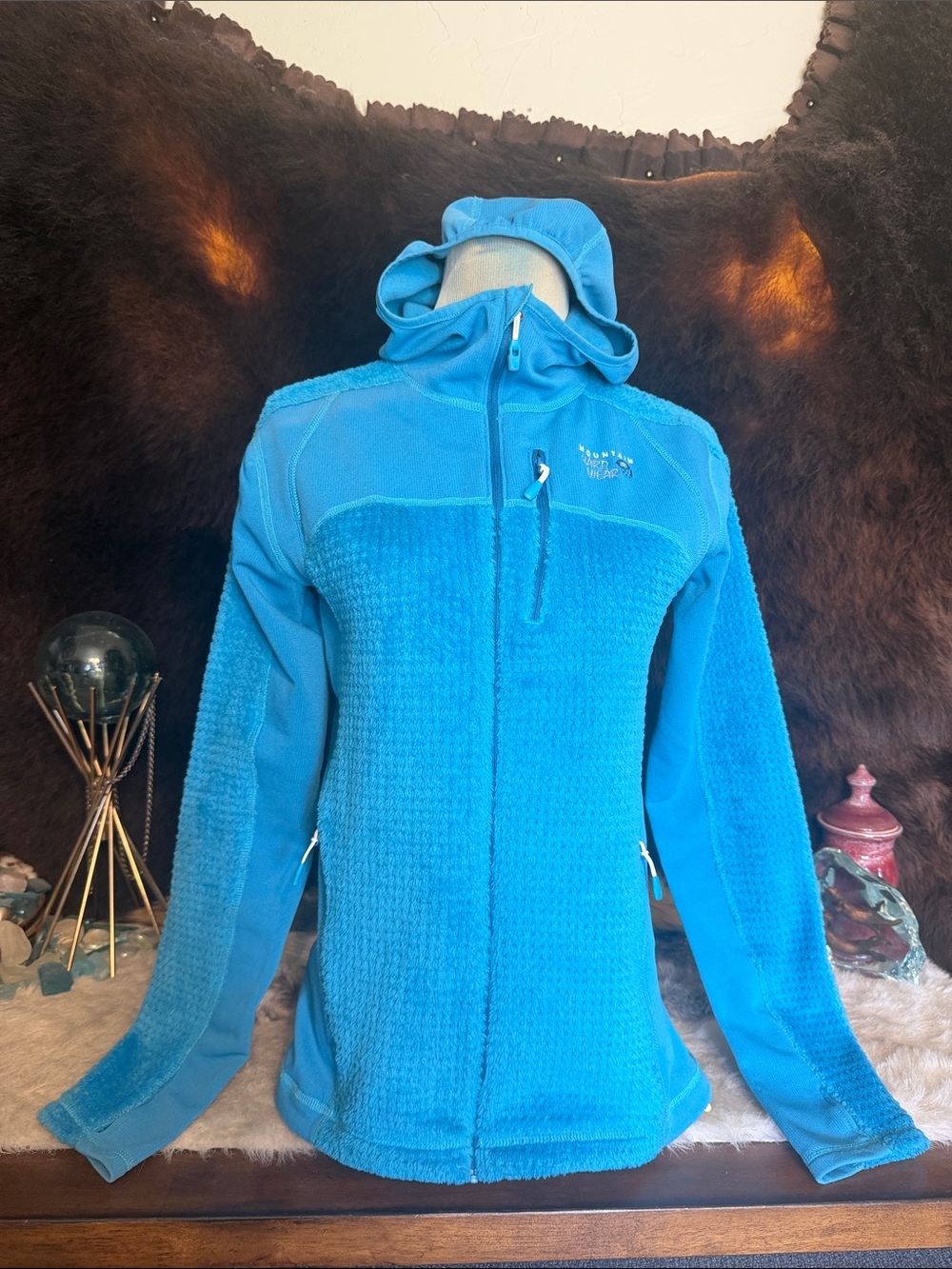 Mountain Hardwear Women's Bright Blue Hooded Fleece Jacket M (1975)